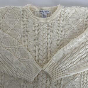 Vtg Carriage Court Fisherman Sweater Cable Knit Womens Sz L Crew Neck Ivory 90s